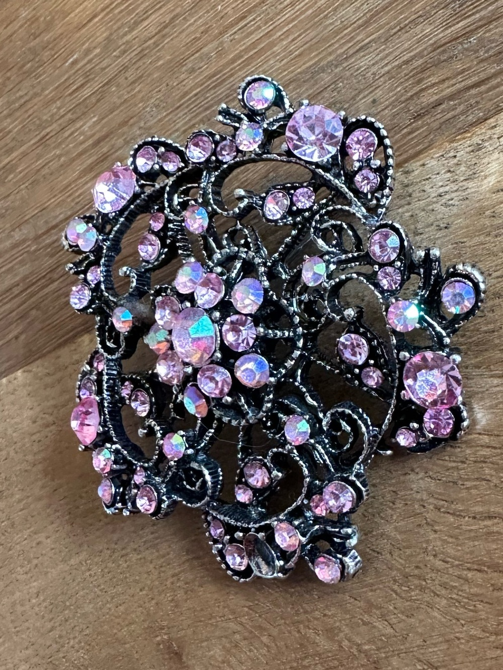 Pink Crystal Filigree Brooch - Unbranded